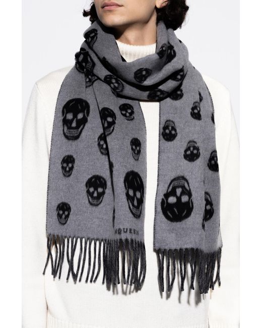 McQueen Black Scarf With Skull Motif for men