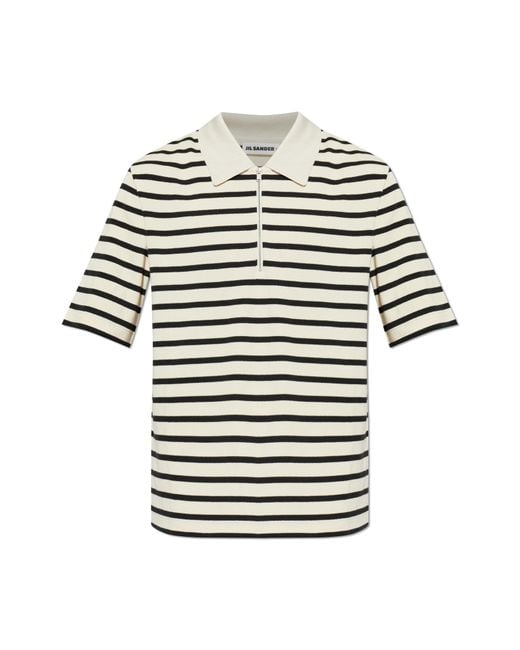 Jil Sander Black Striped Pattern Polo for men
