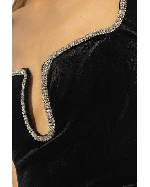 Self-Portrait Black Velour Dress With Straps,