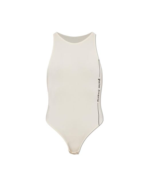 Palm Angels White Bodysuit With Printed Logo