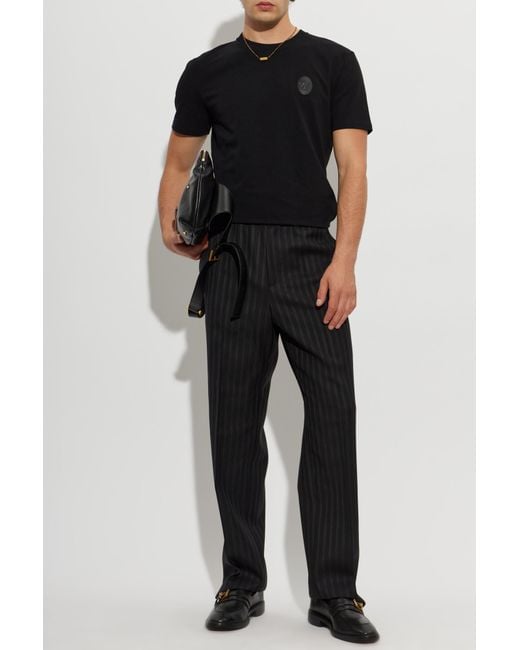 Versace Black Wool Pleated Trousers for men