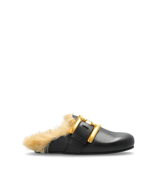 Balmain Black Leather Slides