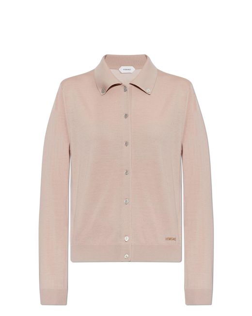 Versace Pink Cardigan With Embroidered Logo