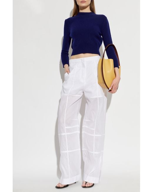 Jil Sander White Cotton Trousers With Side Slits