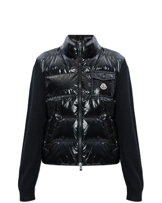 Moncler Black Cardigan With A Down Front