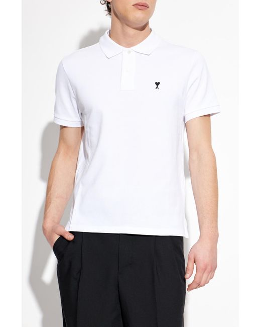 AMI White Polo With Embroidered Logo for men