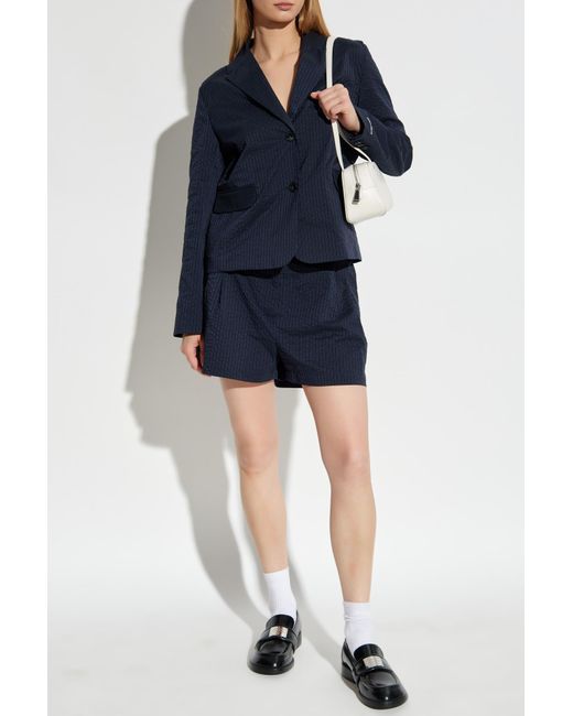 Maison Kitsuné Blue Blazer With Pinstripe Pattern