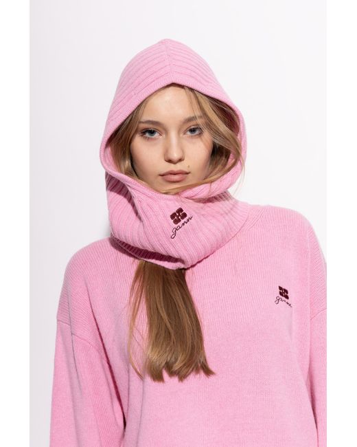 Ganni Pink Balaclava With Logo