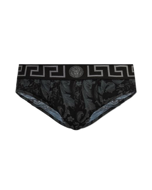 Versace Black Cotton Briefs With Logo for men