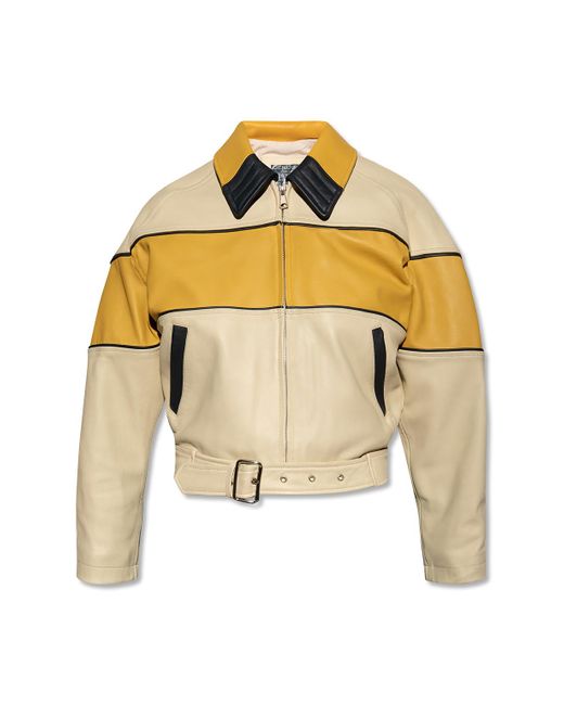 DIESEL Yellow Leather Jacket With Belt