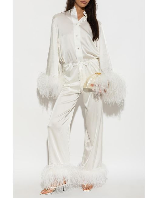 Oseree White Shirt With Feathers