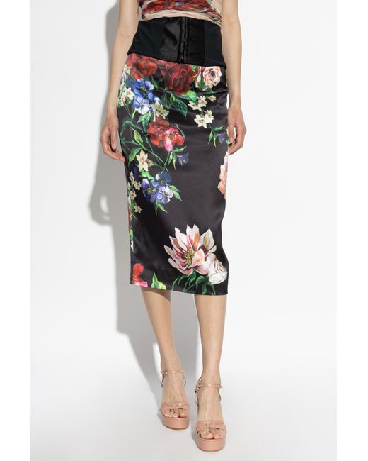Dolce & Gabbana White Satin Skirt With Floral Pattern