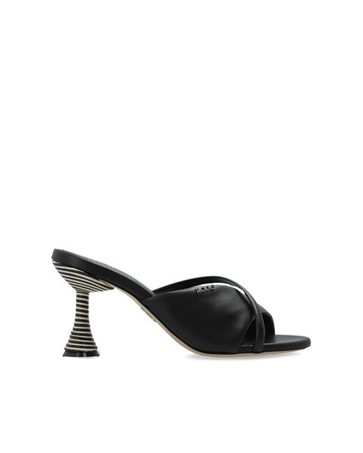 Rodo Black Leather Heeled Mules