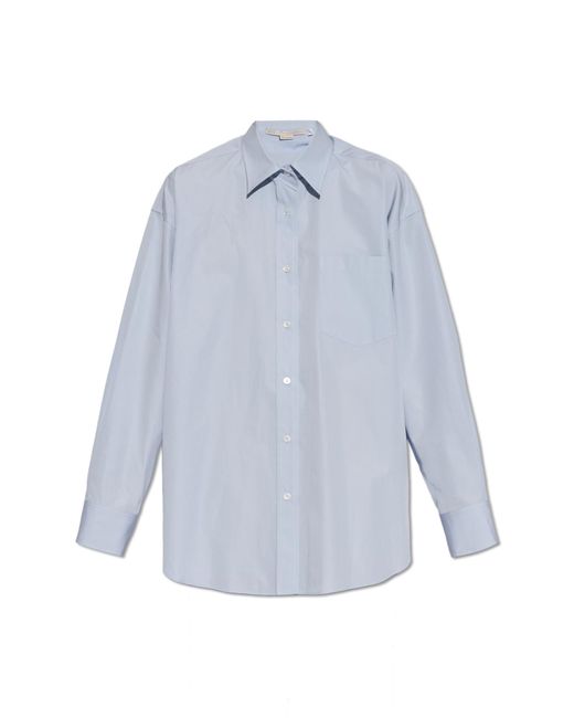 Stella McCartney Cotton Shirt With Silk Back, in Blue