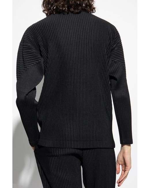Homme Plissé Issey Miyake Black Pleated Turtleneck Sweater for men