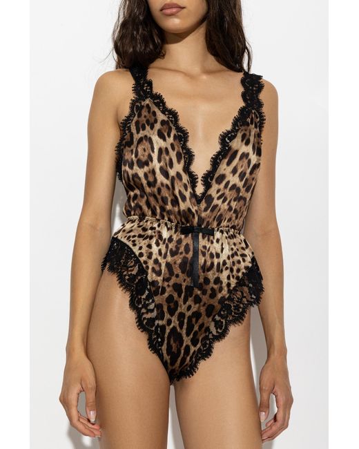 Dolce & Gabbana Black Silk Bodysuit With Animal Motif