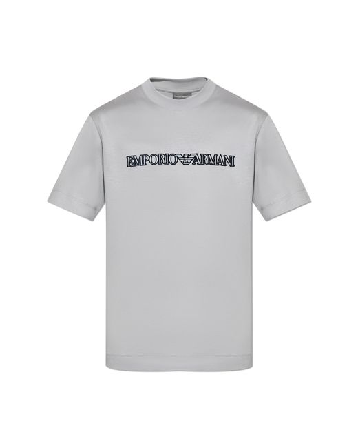 Emporio Armani Gray T-Shirt With Velvet Finish Logo for men