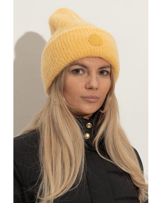 Moncler Yellow Cap With Logo Patch
