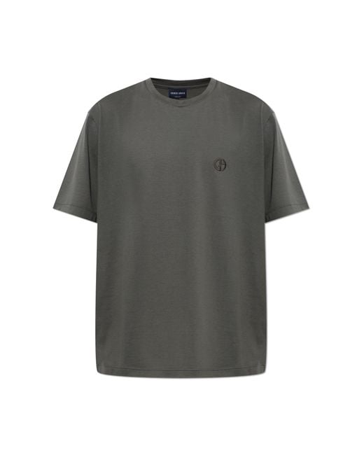 Giorgio Armani Gray T-Shirt With Embroidered Logo for men