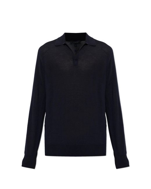 Sease Blue Wool Long-Sleeve Polo for men