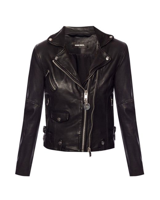 DIESEL Leather Biker Jacket Black