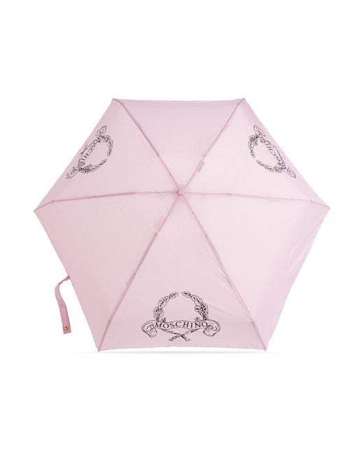 Moschino Pink Small Folding Umbrella With Logo