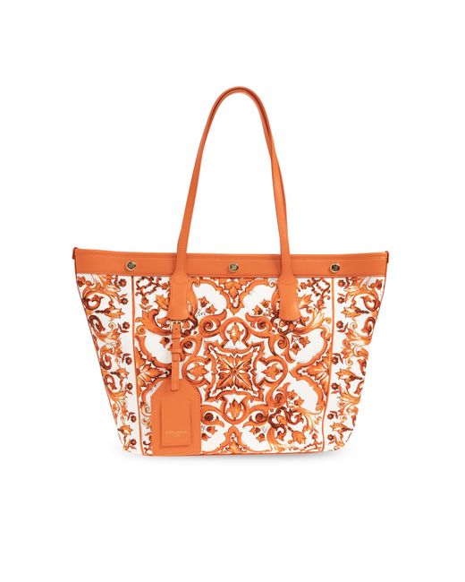 Dolce & Gabbana Orange 'Atene' Bag With 'Majolica' Print