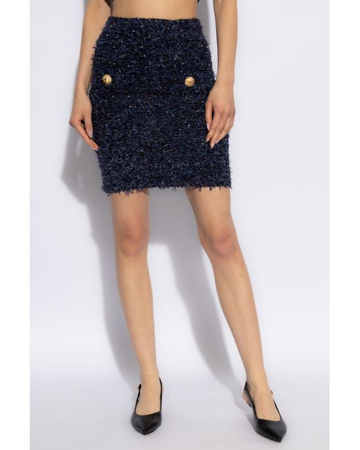 Balmain Blue Tweed Skirt With Lurex Thread