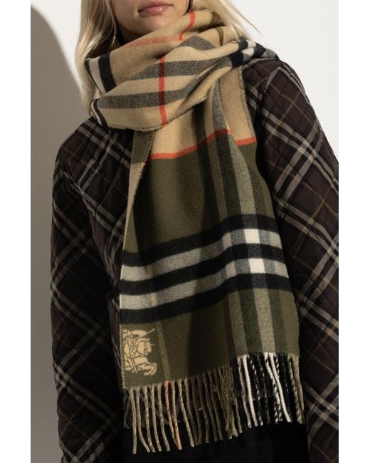 Burberry Black Cashmere Scarf With Check Pattern