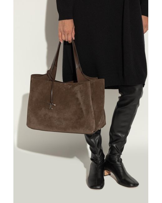 Tod's Black Suede Shopper Bag