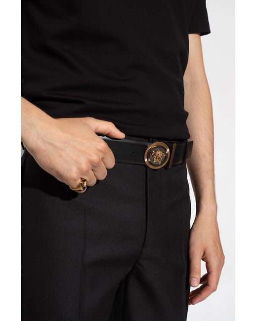 Versace Black Belt With Medusa Biggie Buckle for men