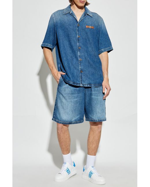 Versace Blue Denim Shirt With Short Sleeves for men