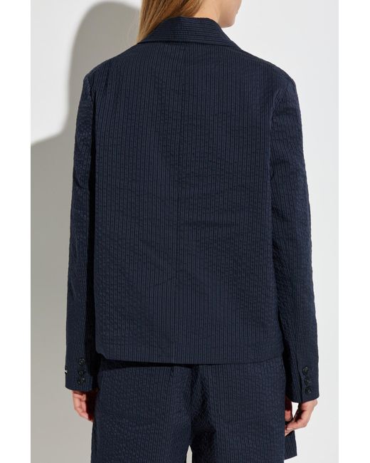 Maison Kitsuné Blue Blazer With Pinstripe Pattern