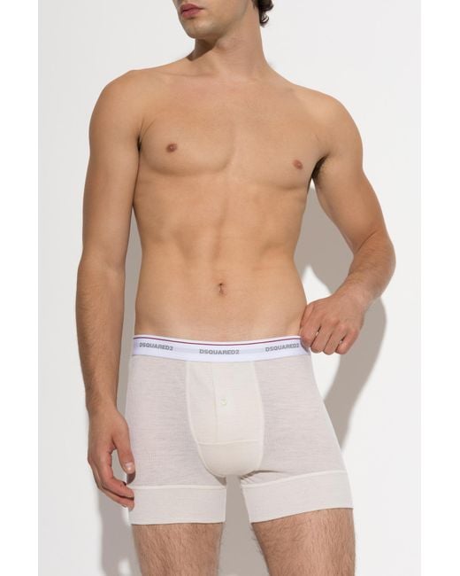 DSquared² White Wool Boxer Shorts With Logo for men