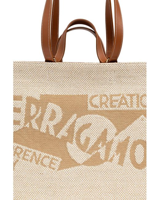 トートバッグ SALVATORE FERRAGAMO Camel Raffia Small Tt Sign Shopping Bag Ferragamo Shopper Bag 'Sign Large' in Natural | Lyst