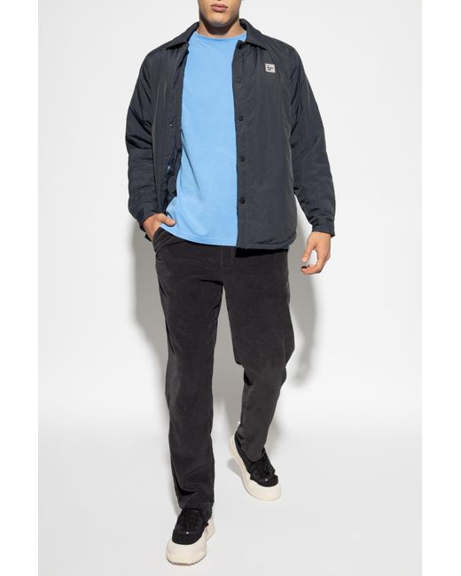 American Vintage Blue Insulated Jacket With Logo Patch, for men