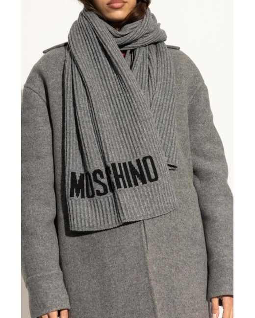Moschino Gray Scarf With Logo