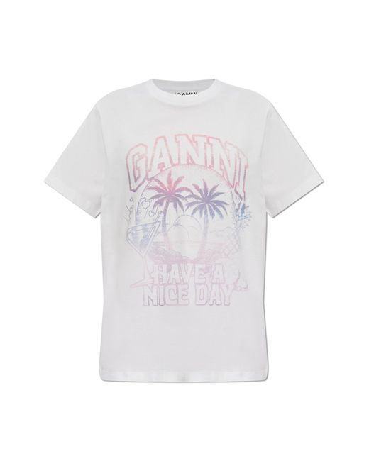 Ganni White Printed T-shirt,
