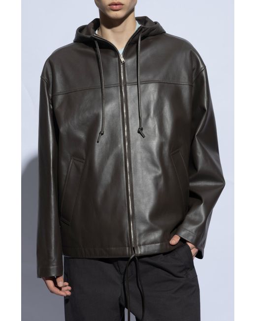 Bottega Veneta Black Leather Jacket With A Hood, for men
