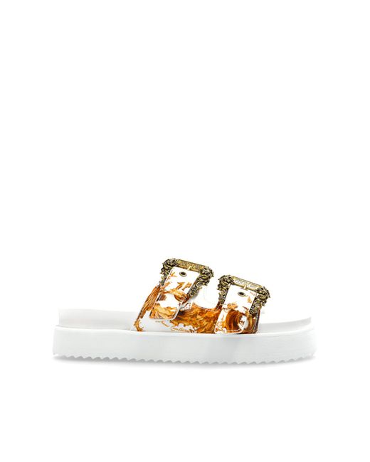 Versace Jeans Couture White Platform Slides