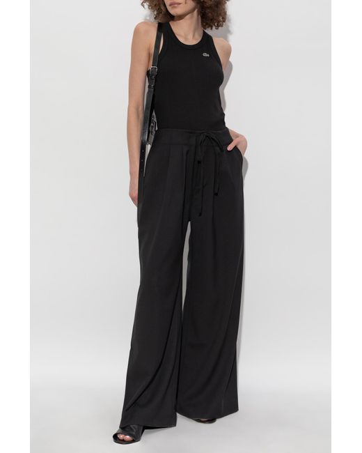 Lacoste Black Ribbed Top With Logo Patch