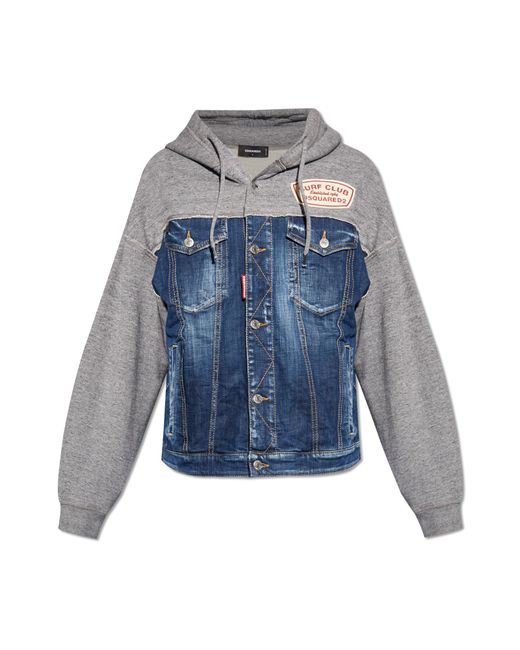 DSquared² Blue Hoodie With Denim Trim, for men