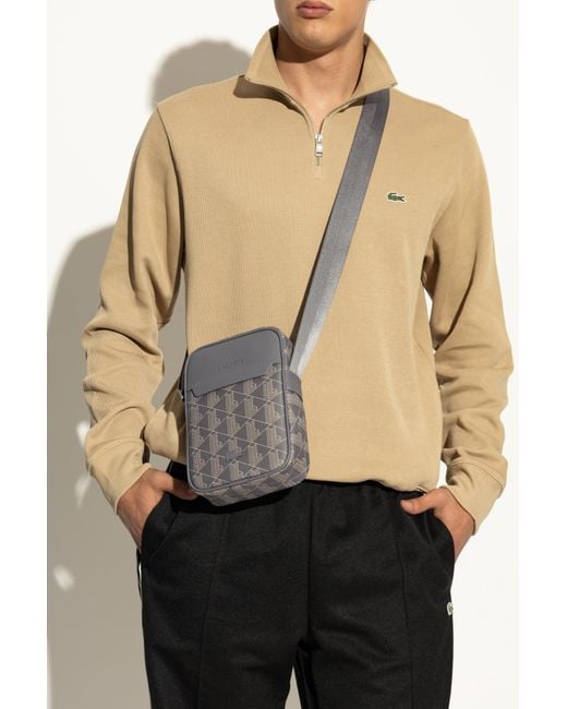 Lacoste Gray Shoulder Bag With Logo, for men