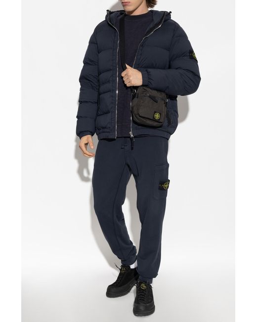 Stone Island Blue Down Jacket With Logo for men