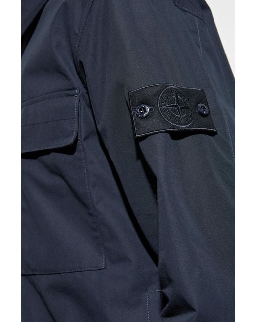 Stone Island Blue Cotton Jacket With Logo Patch for men