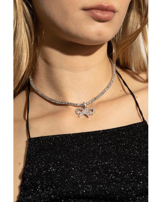 Self-Portrait White Necklace With Shimmering Crystals