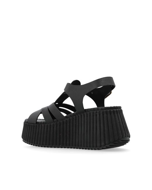 Chloé Black "Nama" Wedge Sandals