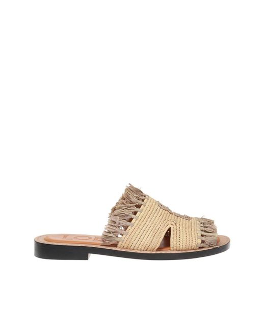 Loewe Natural Fringed Logo-embroidered Raffia Slides