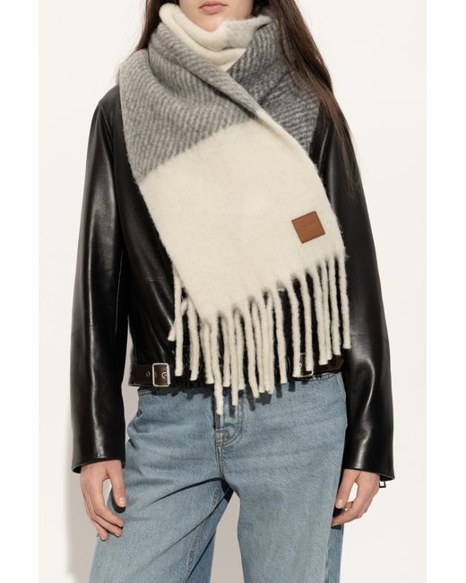 Loewe Gray Scarf With Logo Patch