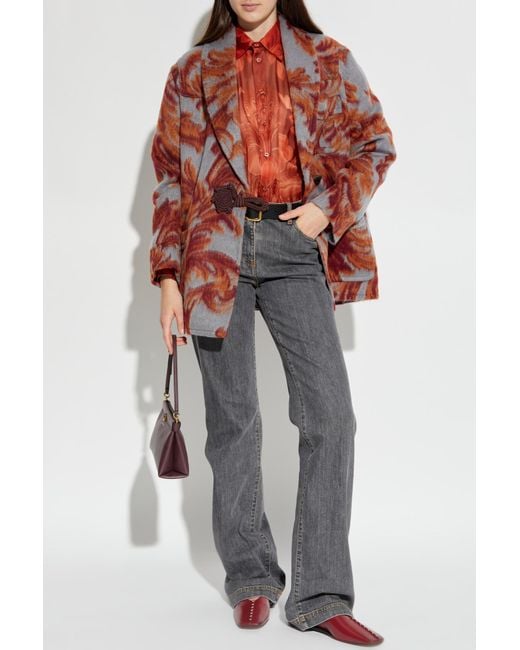 Etro Red Silk Shirt With Floral Motif